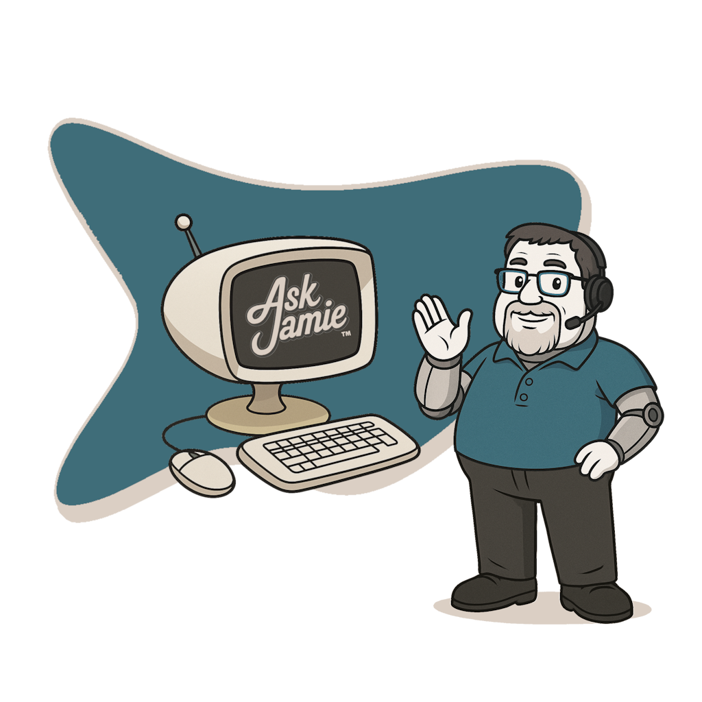 AskJamie™ mid‑century avatar illustration